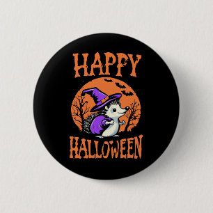 Chapa Redonda De 5 Cm Feliz Halloween Erizo Bruja
