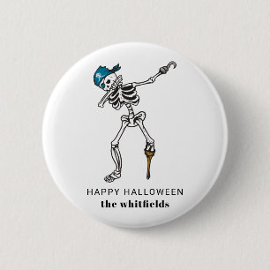 Chapa Redonda De 5 Cm Feliz Halloween Esqueleto Pirata Hace Dab Familia