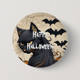 Chapa Redonda De 5 Cm Feliz Halloween Gato Espantoso