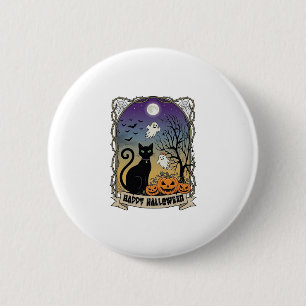 Chapa Redonda De 5 Cm Feliz Halloween Gatos Negros Fantasmas Calabazas_1