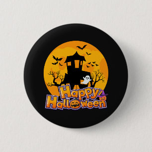 Chapa Redonda De 5 Cm Feliz Halloween Hauned House Moon