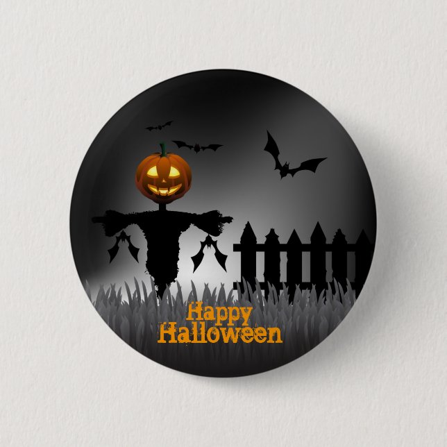 Chapa Redonda De 5 Cm Feliz Halloween - linterna de Scarecrrow (Anverso)