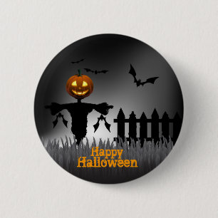 Chapa Redonda De 5 Cm Feliz Halloween - linterna de Scarecrrow