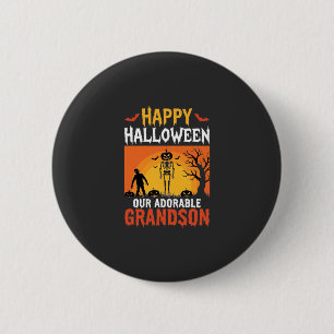 Chapa Redonda De 5 Cm Feliz Halloween Nieto Esqueleto Calabaza