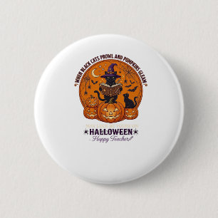 Chapa Redonda De 5 Cm Feliz Halloween Profesor Gato Negro Sombrero de Br