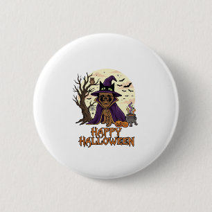 Chapa Redonda De 5 Cm Feliz Halloween Pug Sombrero de Bruja Caldero Cala