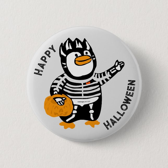 Chapa Redonda De 5 Cm Feliz Halloween Skeleton Penguin (Anverso)