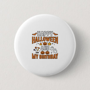Chapa Redonda De 5 Cm Feliz Halloween y Cumpleaños Diseño Vintage_1