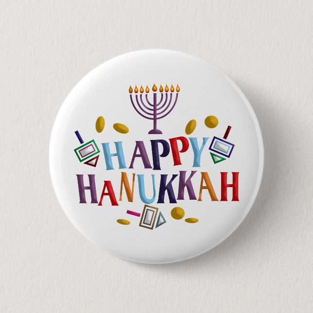 Chapa Redonda De 5 Cm Feliz Hanukkah (Anverso)