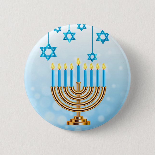 Chapa Redonda De 5 Cm Feliz Hanukkah Menorah (Anverso)