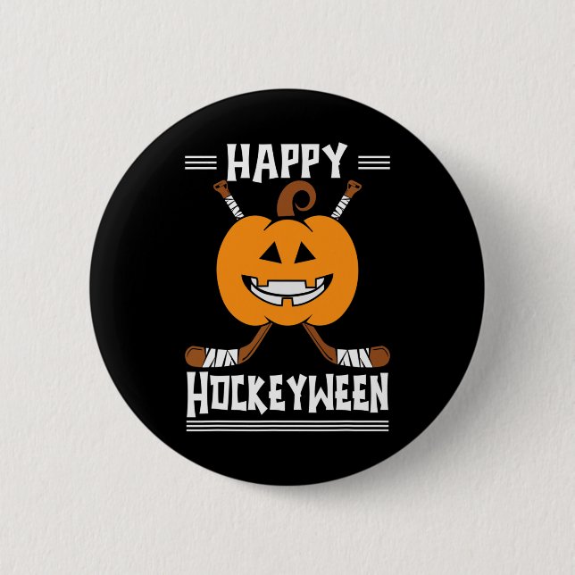 Chapa Redonda De 5 Cm Feliz Hockeyween Halloween Ice Hockey Player y H (Anverso)