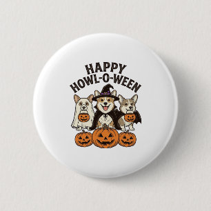 Chapa Redonda De 5 Cm Feliz Howl-O-Ween Corgi Halloween Perro Vector Dis