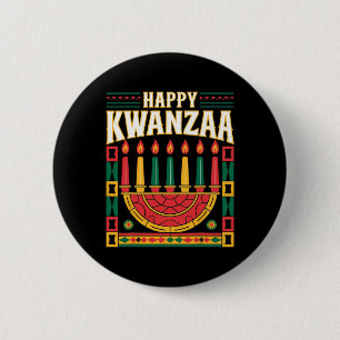 Chapa Redonda De 5 Cm Feliz Kwanzaa - Familia afroamericana coincidiendo