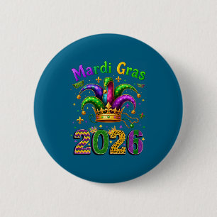 Chapa Redonda De 5 Cm Feliz Mardi Gras 2026 Sombrero de Bufón Hombres Mu
