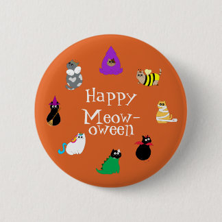Chapa Redonda De 5 Cm Feliz Meow-oween Gatos con Disfraz Pin