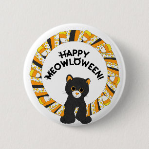 Chapa Redonda De 5 Cm Feliz Meowloween Black Cat Halloween Candy Corn