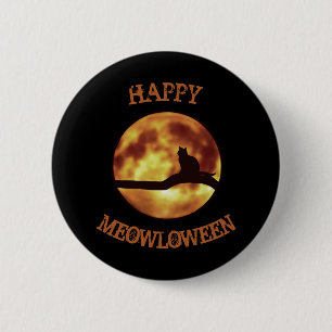 Chapa Redonda De 5 Cm Feliz MEOWloween Luna Gato Negro Silueta Juego de
