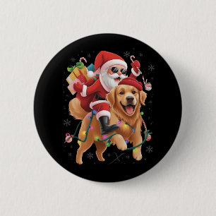 Chapa Redonda De 5 Cm Feliz Navidad 2025 Santa montando Golden Retriever