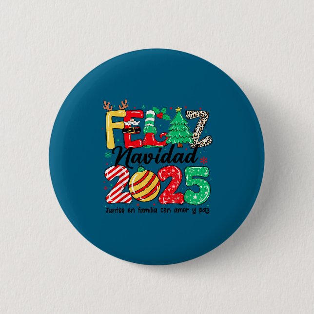 Chapa Redonda De 5 Cm Feliz Navidad 2025 Spanish Christmas Mexican Famil (Anverso)