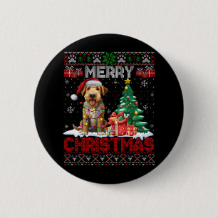 Chapa Redonda De 5 Cm Feliz Navidad Airedale Terrier Dog Lover Ugly Xm