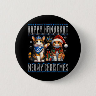 Chapa Redonda De 5 Cm Feliz Navidad al gato Hanukkah Judío Christian