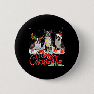 Chapa Redonda De 5 Cm Feliz Navidad Boston Terrier Santa Reindeer Ligh