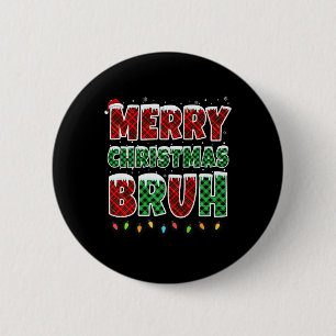 Chapa Redonda De 5 Cm Feliz Navidad Bruh Red Green Plaid Xmas Luces F