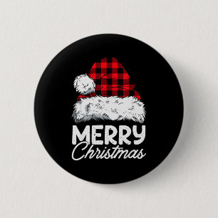 Chapa Redonda De 5 Cm Feliz Navidad Buffalo Cuadro Rojo Sombrero de Sant