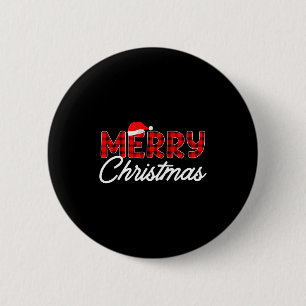 Chapa Redonda De 5 Cm Feliz Navidad Buffalo Cuadro Rojo Sombrero de Sant