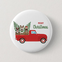 Chapa Redonda De 5 Cm Feliz Navidad Bulldogs Franceses Camioneta Roja