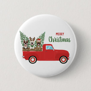 Chapa Redonda De 5 Cm Feliz Navidad Bulldogs Franceses Camioneta Roja