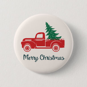 Chapa Redonda De 5 Cm Feliz Navidad Camión rojo de recogida vintage