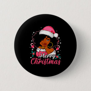 Chapa Redonda De 5 Cm Feliz Navidad Chica Negra Afro Americana Africana 