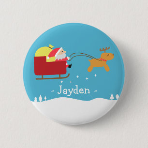 Chapa Redonda De 5 Cm Feliz Navidad con Papá Noel y renos.