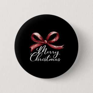 Chapa Redonda De 5 Cm Feliz Navidad Coquette Roja Bow Merry Y Brillante