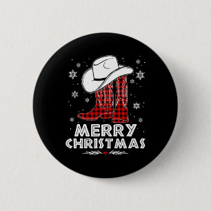 Chapa Redonda De 5 Cm Feliz Navidad Cowboy Boots Red Buffalo Plaid Wes