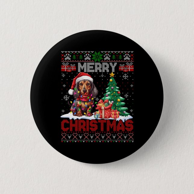 Chapa Redonda De 5 Cm Feliz Navidad Dachshund Dog Lover Familia Feo Xm (Anverso)