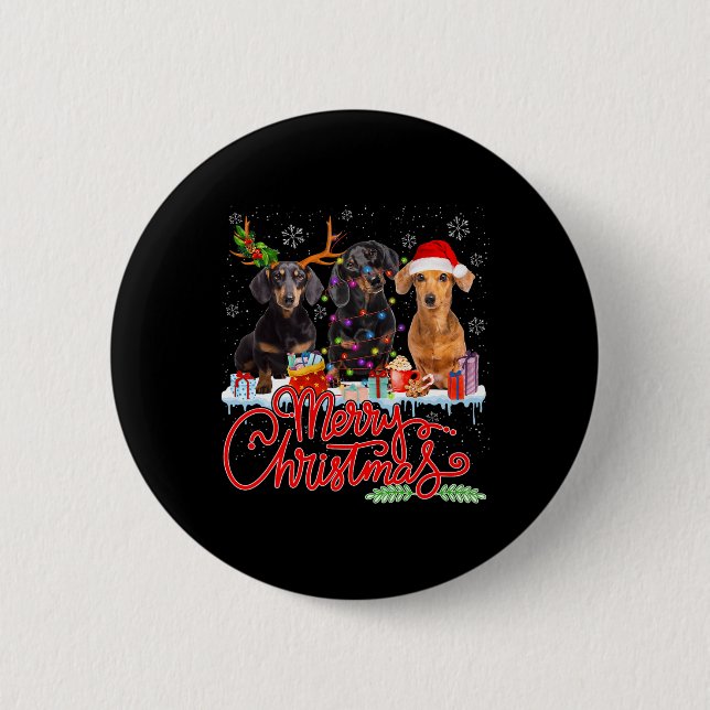 Chapa Redonda De 5 Cm Feliz Navidad Dachshund Perros Santa Reindeer Ligh (Anverso)