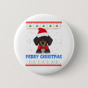 Chapa Redonda De 5 Cm Feliz Navidad Dachshund Wiener Santa Ugly Xmas S