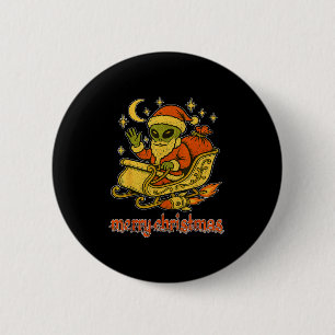 Chapa Redonda De 5 Cm Feliz Navidad de Santa Alien y su Sl