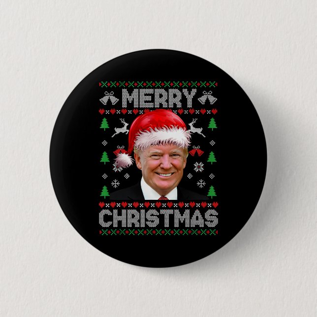 Chapa Redonda De 5 Cm Feliz Navidad Donald Trump Papá Noel Navidad Ugl (Anverso)