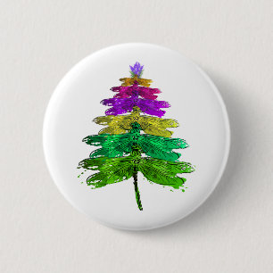 Chapa Redonda De 5 Cm Feliz Navidad Dragonfly Árbol de Navidad T Camisa
