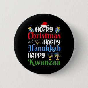 Chapa Redonda De 5 Cm Feliz Navidad Feliz Hanukkah Feliz Kwanzaa 18