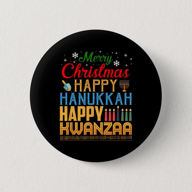 Chapa Redonda De 5 Cm Feliz Navidad Feliz Hanukkah Feliz Kwanzaa 19 (Anverso)