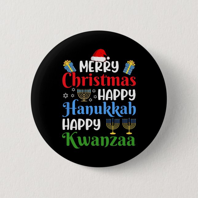 Chapa Redonda De 5 Cm Feliz Navidad Feliz Hanukkah Feliz Kwanzaa 4 (Anverso)