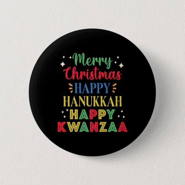 Chapa Redonda De 5 Cm Feliz Navidad Feliz Hanukkah Feliz Kwanzaa 9 (Anverso)