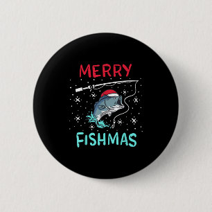 Chapa Redonda De 5 Cm Feliz Navidad Fishmas Divertido Regalo de Pesca de