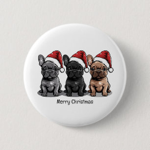 Chapa Redonda De 5 Cm Feliz Navidad French Bulldog Santa Perro