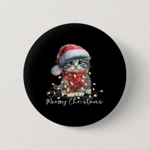 Chapa Redonda De 5 Cm Feliz Navidad Gato Negro Luces Sombrero de Santa D