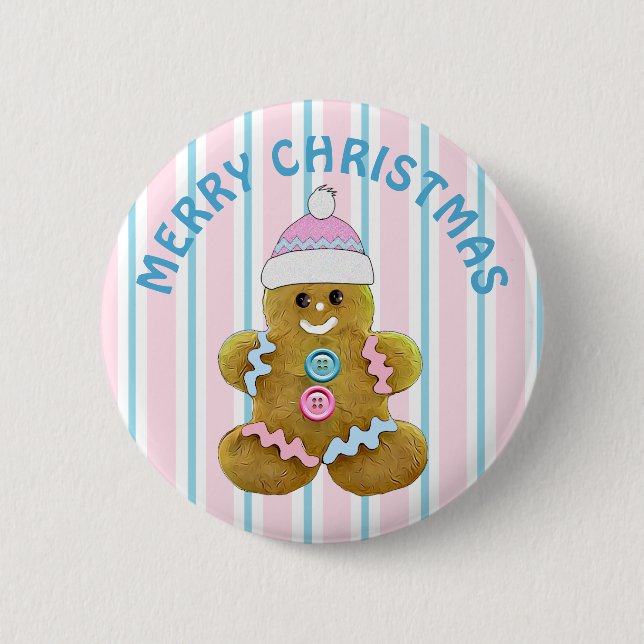 Chapa Redonda De 5 Cm Feliz Navidad Gingerbread (Anverso)